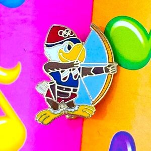 Vintage 1984 Los Angelas Olympic Sam Eagle Archery Cloisonné Pin